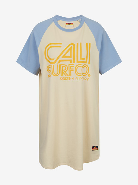 SuperDry Modro-růžové dámské šaty s potiskem Superdry Cali Surf Raglan Tshirt Dress