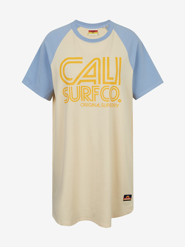 SuperDry Modro-růžové dámské šaty s potiskem Superdry Cali Surf Raglan Tshirt Dress