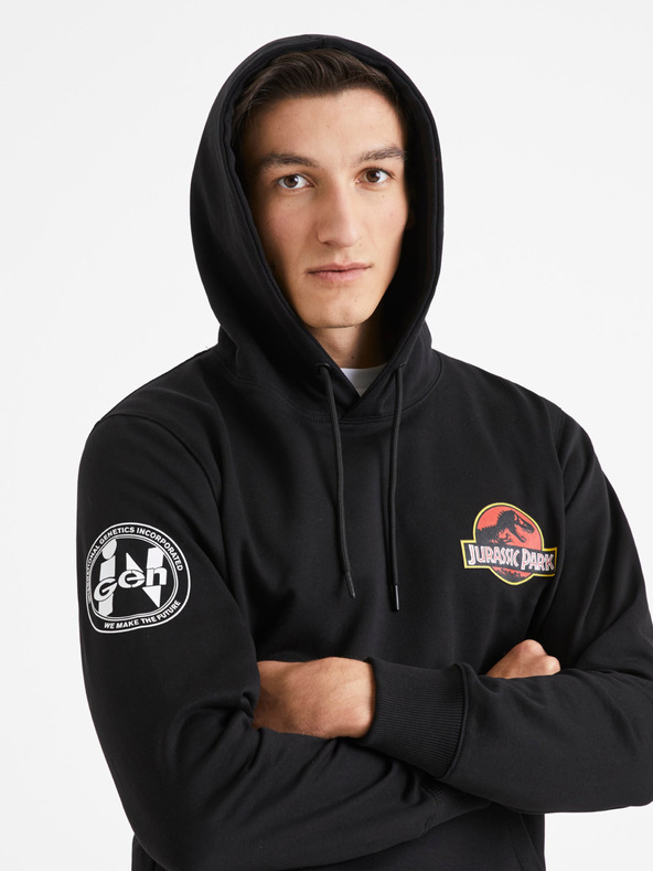 Celio Černá pánská mikina s kapucí Celio Jurský park