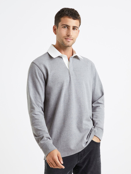 Celio Šedé pánské polo tričko s dlouhým rukávem Celio