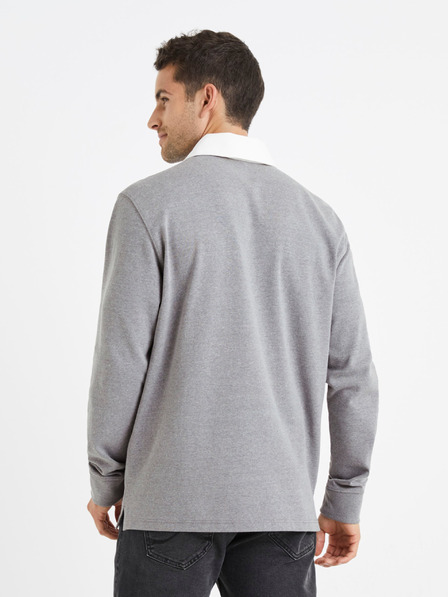 Celio Šedé pánské polo tričko s dlouhým rukávem Celio