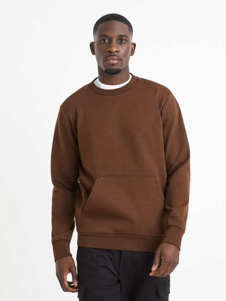 Celio Hnědá pánská basic mikina Celio Vepocho