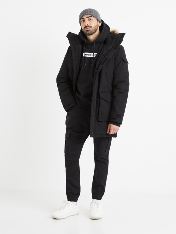 Celio Černá pánská mikina s kapucí Celio Vetype