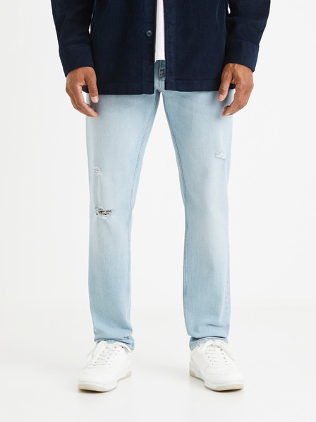 Celio Světle modré pánské straight fit džíny s potrhaným efektem Celio Vomarble