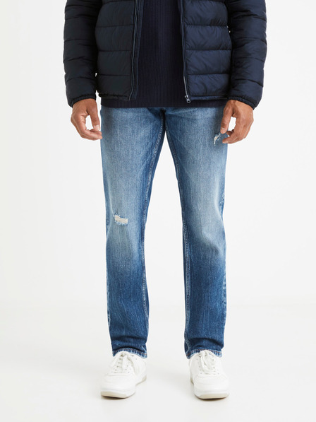 Celio Modré pánské straight fit džíny s potrhaným efektem Celio Vomarble