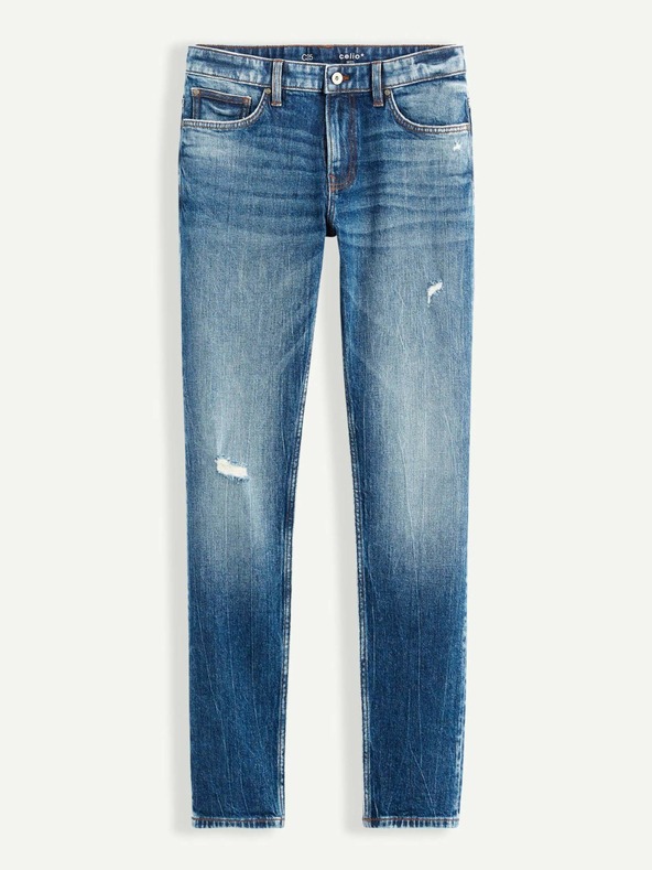 Celio Modré pánské straight fit džíny s potrhaným efektem Celio Vomarble