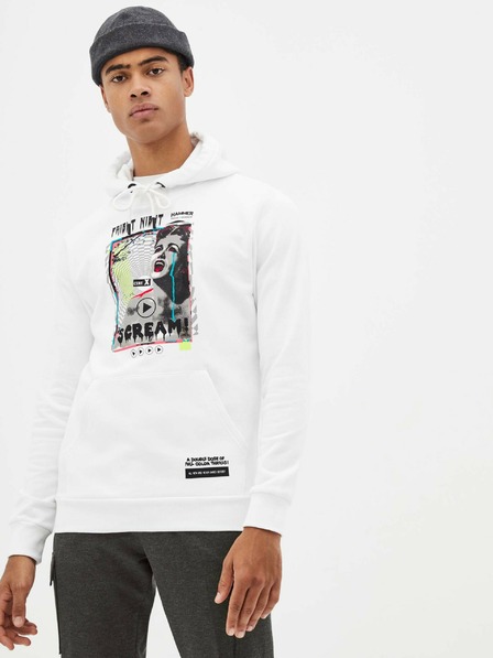Celio Bílá pánská mikina s kapucí Celio Taste of fear