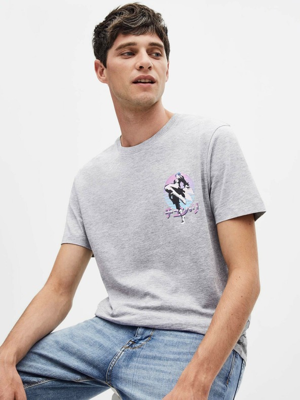 Celio Světle šedé pánské tričko s potiskem Celio Street Fighter