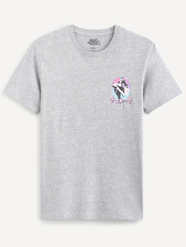 Celio Světle šedé pánské tričko s potiskem Celio Street Fighter