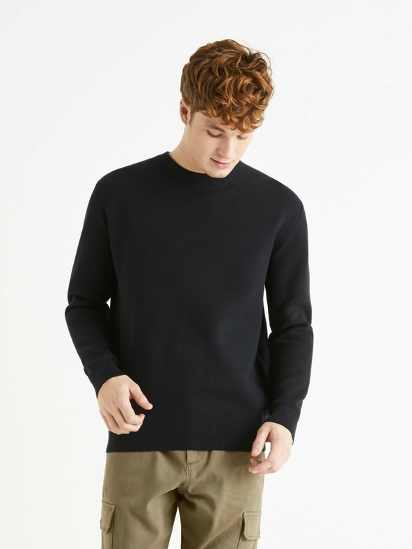 Celio Černý pánský basic svetr Celio Beclo
