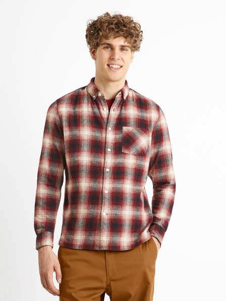 Celio Červená pánská kostkovaná košile Celio Camulto