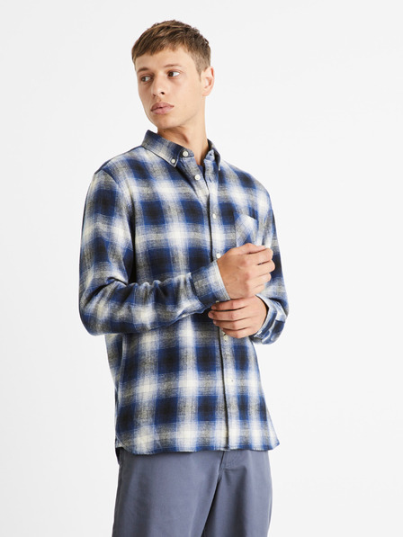 Celio Modrá pánská kostkovaná košile Celio Camulto