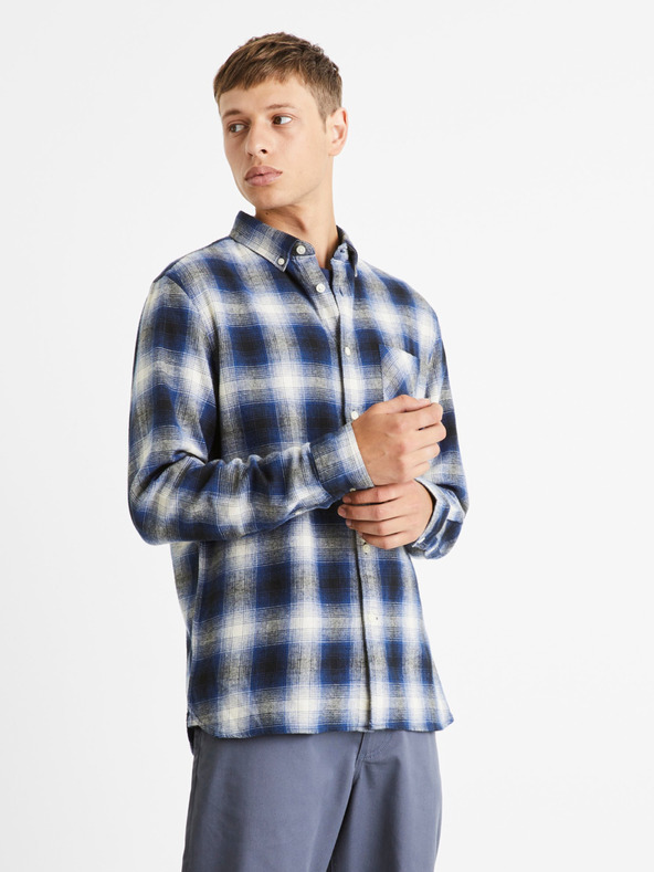 Celio Modrá pánská kostkovaná košile Celio Camulto