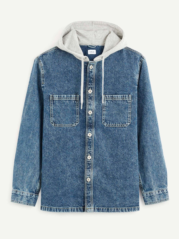 Celio Modrá džínová košile s kapucí Celio Caoris