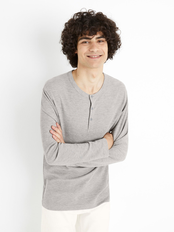 Celio Šedé tričko s dlouhým rukávem Celio Ceplay