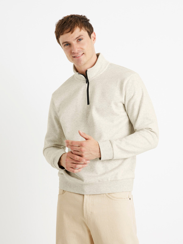Celio Béžový svetr se stojáčkem Celio Cechinzip