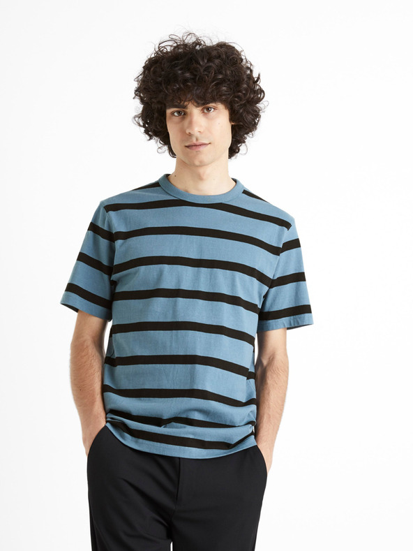 Celio Modré pruhované tričko Celio Beboxar