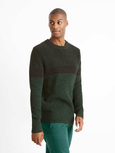 Celio Tmavě zelený pánský svetr Celio Ceriblock