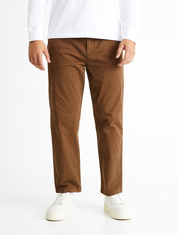 Celio Hnědé pánské kalhoty Celio Cochicrop