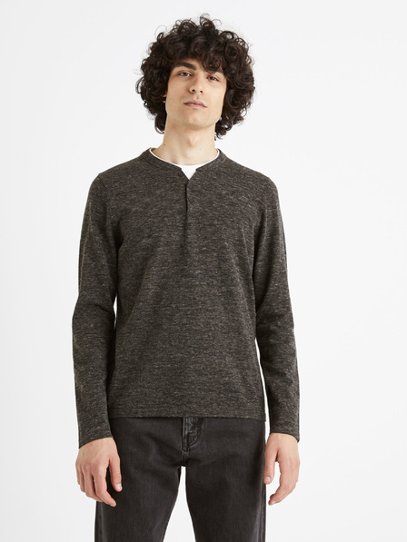 Celio Tmavě šedý pánský žíhaný svetr s knoflíky Celio Cechilll