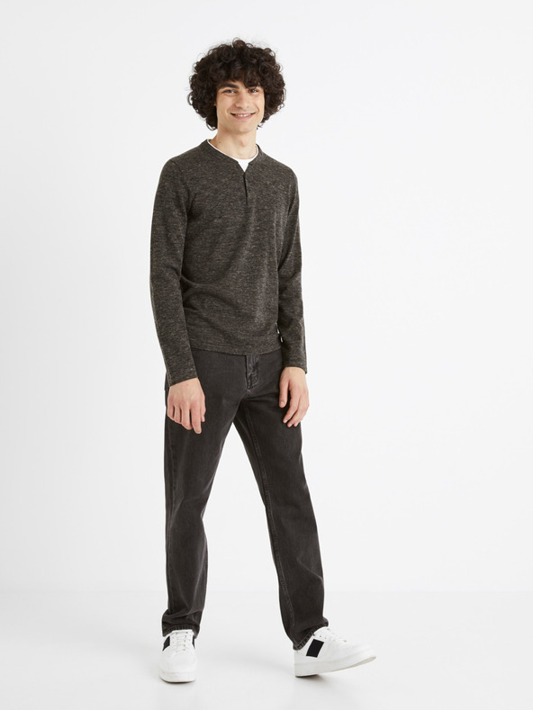 Celio Tmavě šedý pánský žíhaný svetr s knoflíky Celio Cechilll