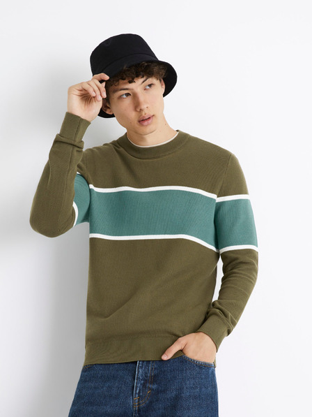 Celio Khaki pánský svetr s pruhem Celio