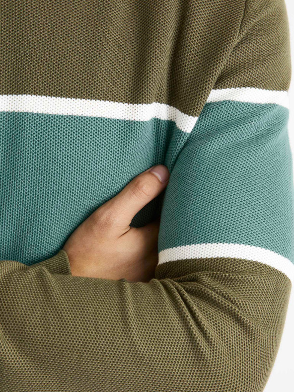 Celio Khaki pánský svetr s pruhem Celio