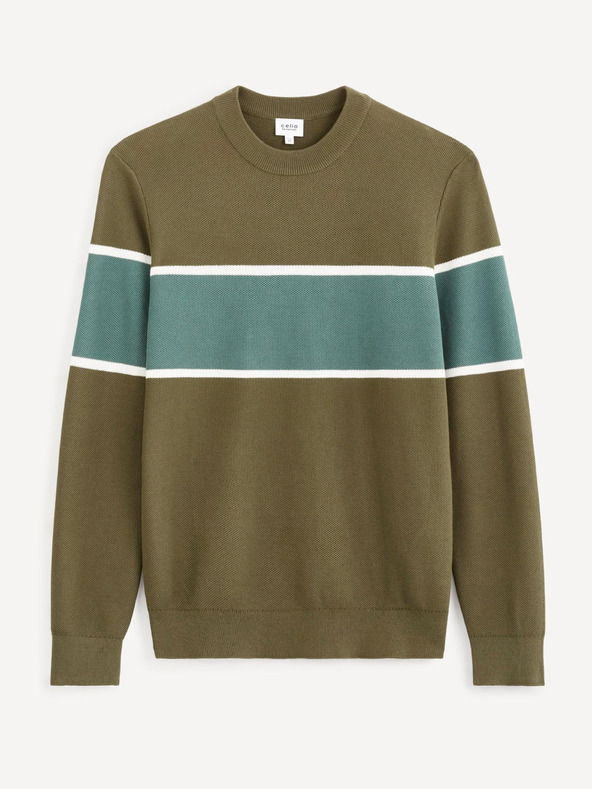 Celio Khaki pánský svetr s pruhem Celio