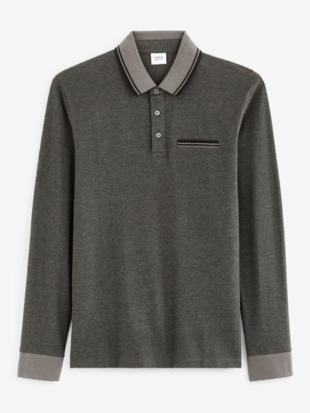 Celio Šedé pánské polo tričko s dlouhým rukávem Celio Cedotml