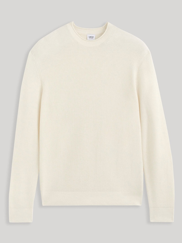 Celio Krémový pánský svetr Celio Cewaffle