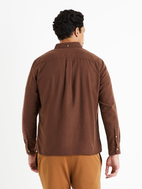 Celio Hnědá pánská flanelová košile Celio Caoflacko