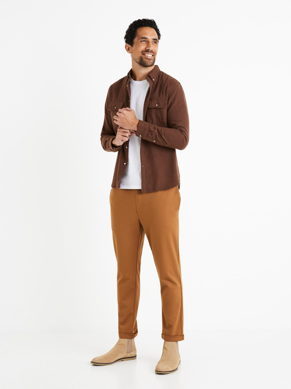 Celio Hnědá pánská flanelová košile Celio Caoflacko
