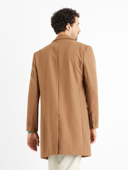 Celio Hnědý pánský vlněný kabát Celio Cubello