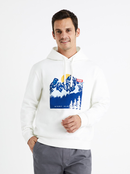 Celio Bílá pánská mikina s kapucí Celio Ceslalom