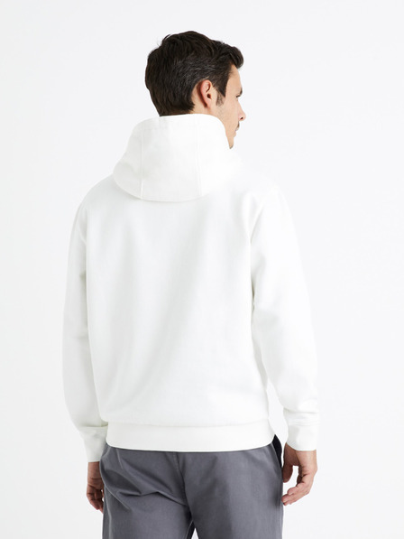 Celio Bílá pánská mikina s kapucí Celio Ceslalom