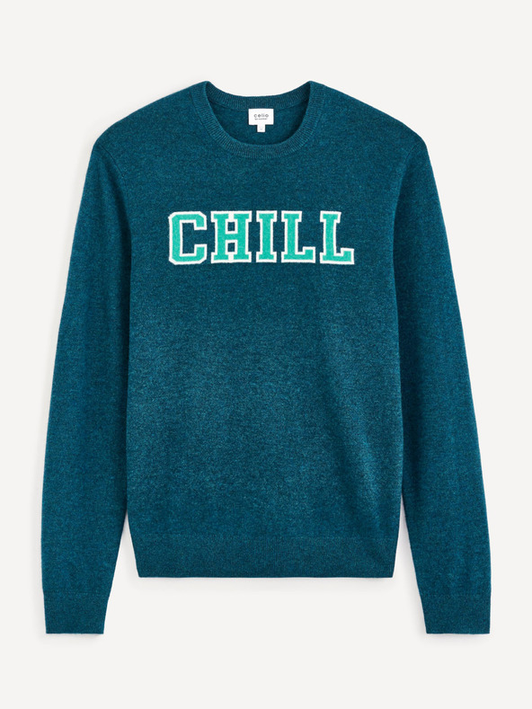 Celio Petrolejový pánský svetr z Merino vlny Celio Cenormal