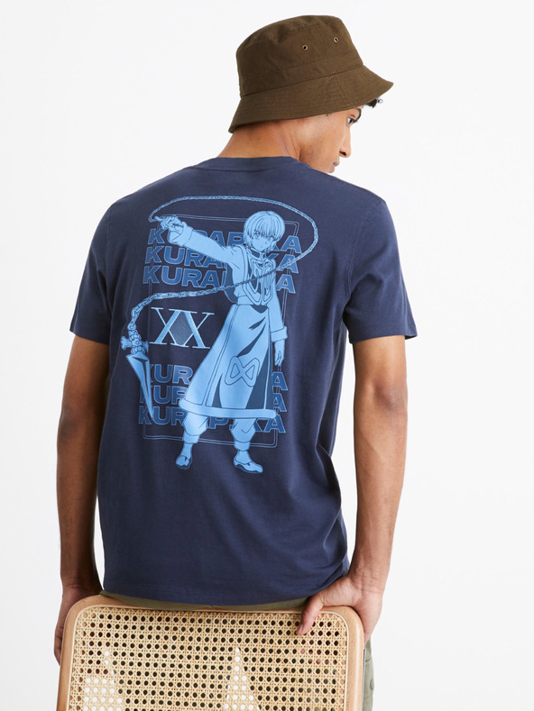 Celio Tmavě modré pánské tričko s potiskem na zádech Celio Hunter & Hunter