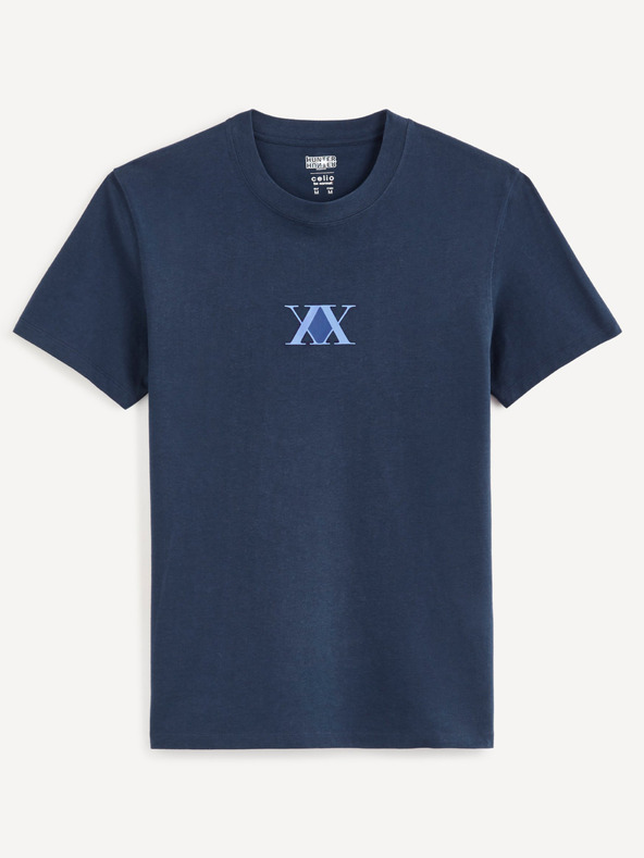 Celio Tmavě modré pánské tričko s potiskem na zádech Celio Hunter & Hunter