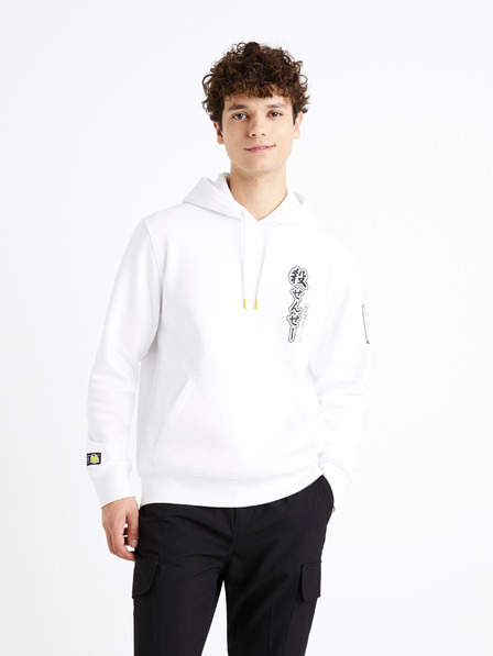 Celio Bílá pánská mikina s potiskem na zádech Celio Assassination Classroom