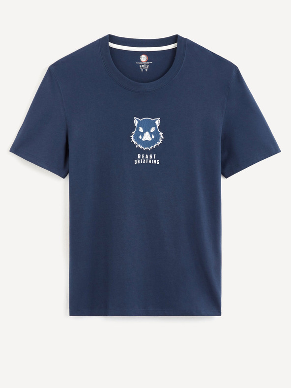 Celio Tmavě modré pánské tričko s potiskem Celio Demon Slayer