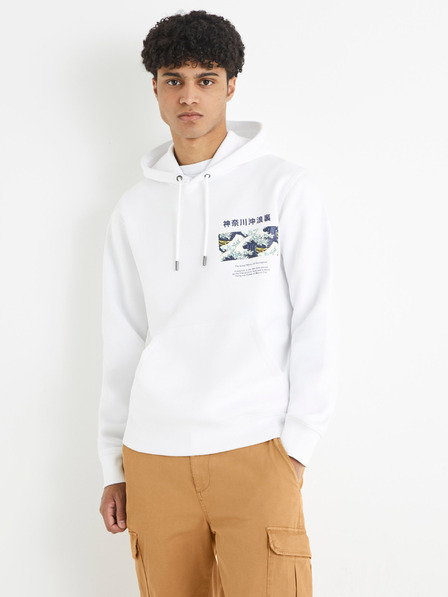 Celio Bílá mikina s kapucí  Celio Hokusai