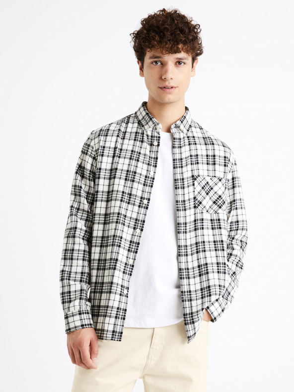 Celio Černá kostkovaná flanelová košile  Celio Canewto