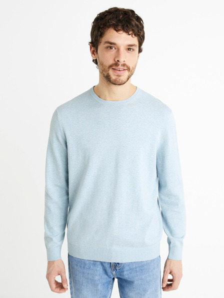 Celio Světle modrý pánský bavlněný basic svetr Celio Decoton