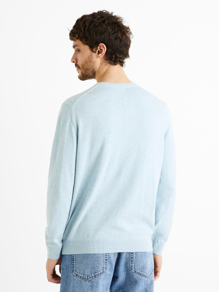 Celio Světle modrý pánský bavlněný basic svetr Celio Decoton