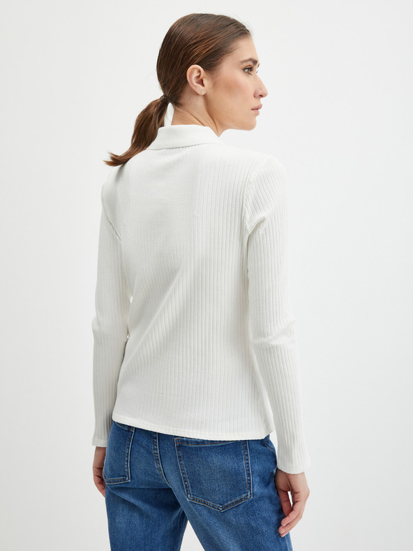 Orsay Bílé dámské žebrované  polo tričko ORSAY