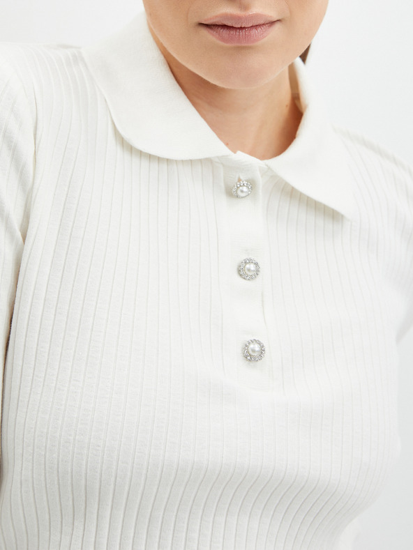 Orsay Bílé dámské žebrované  polo tričko ORSAY