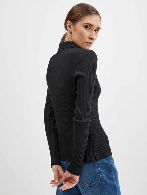 Orsay Černé dámské žebrované  polo tričko ORSAY