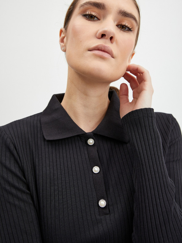 Orsay Černé dámské žebrované  polo tričko ORSAY