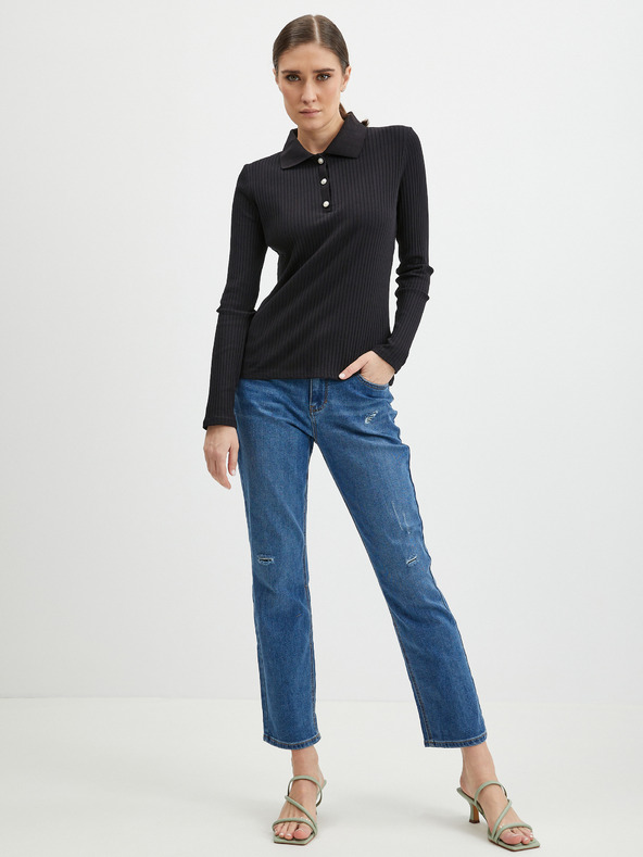 Orsay Černé dámské žebrované  polo tričko ORSAY