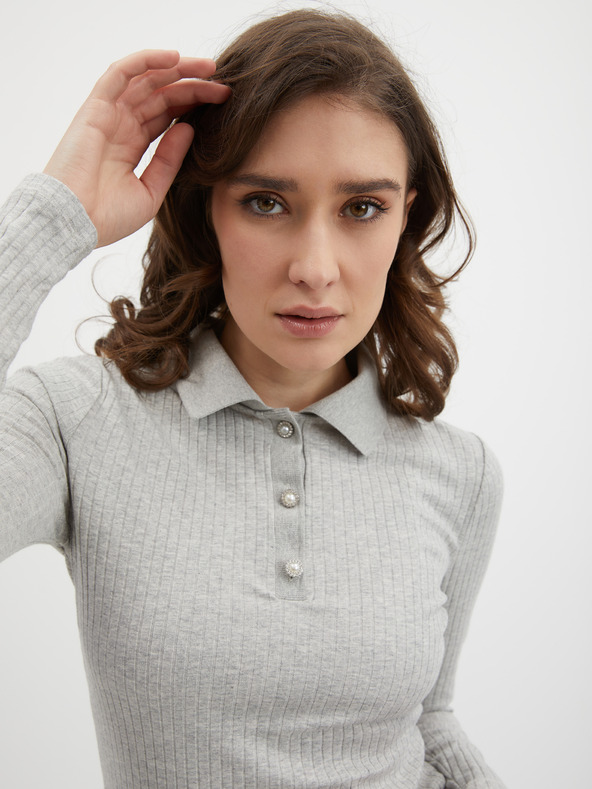 Orsay Světle šedé dámské žíhané polo tričko ORSAY